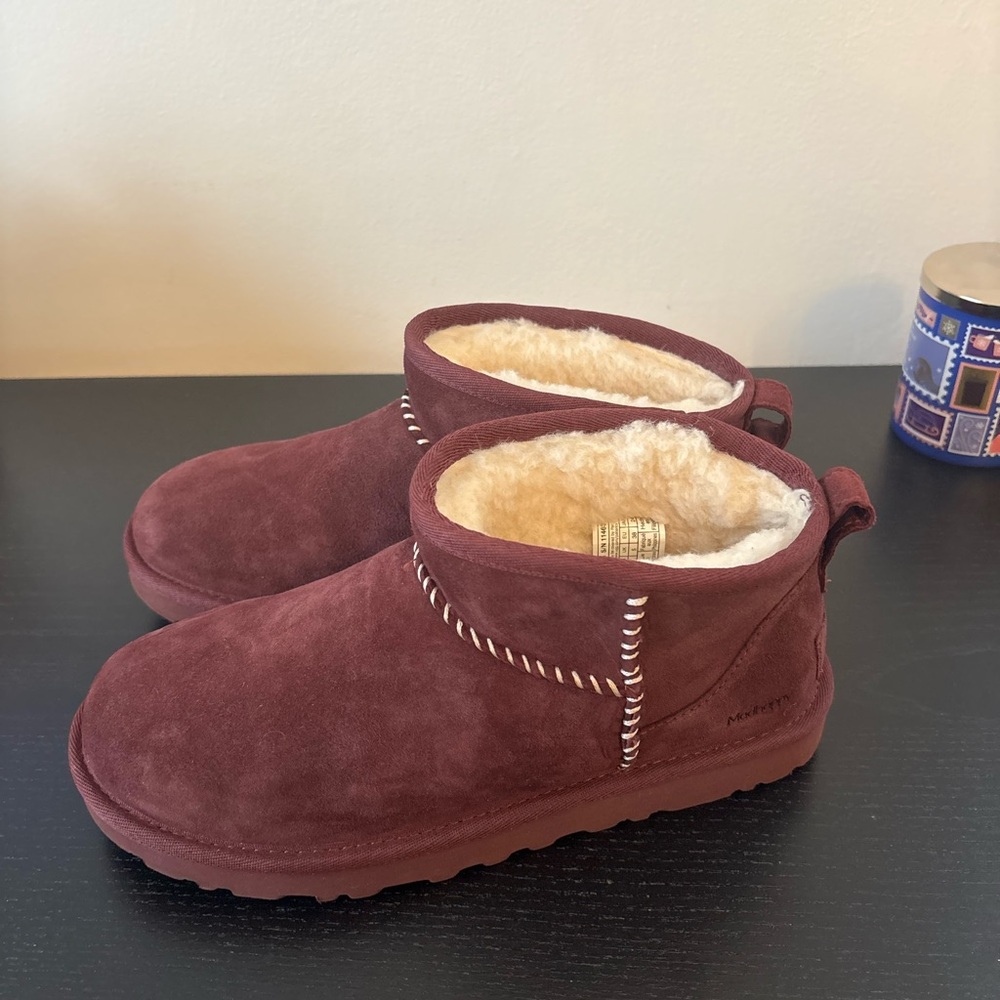 UGG Madhappy size 7 Maroon Suede Ankle Boots with Shearling Lining
